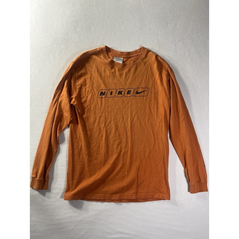VTG Nike T Shirt Long Sleeve Orange Spell Out L(14-16) Pure Airdrenaline Swoosh